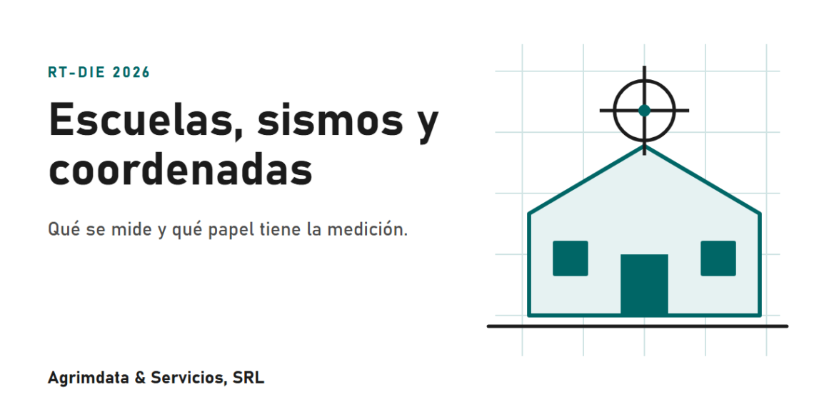 Escuela con una mira de coordenadas sobre una cuadrícula